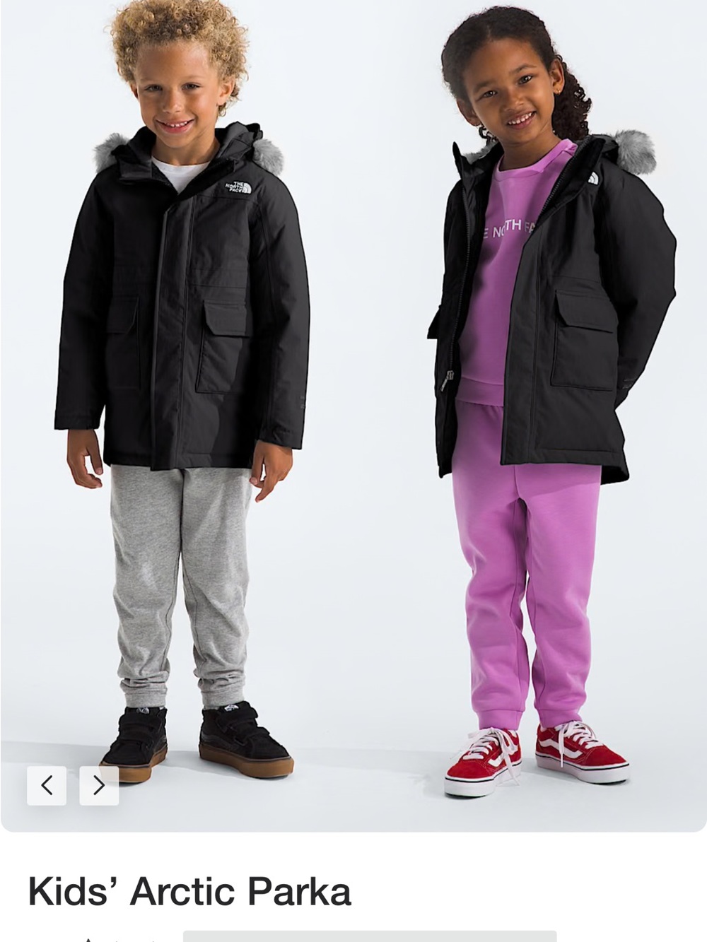The North Face Kids' Arctic Parka - Black with Gray Faux-Fur Trim